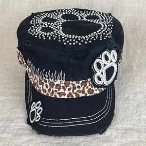 Jaquar Bling Rhinstone Snapback Cap Paw Print Distressed Jacksonville
